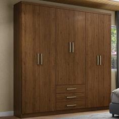 Imagem de Guarda Roupa Solteiro 6 Portas 3 Gavetas City Henn Castanho Hp