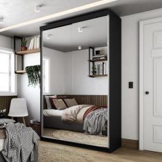 Imagem de Guarda-roupa Solteiro 100% Mdf Bp com 2 Portas de Espelho Preto