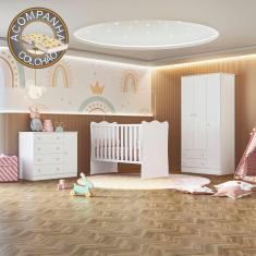 Imagem de Quarto de Bebê Doce Sonho Completo com Cômoda Sapateira Qmovi Branco + Colchão Gazin