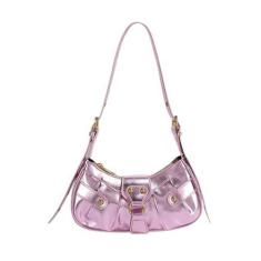 Imagem de Ophlid Bolsa transversal prateada Y2K bolsas de ombro metálicas para mulheres couro punk sela Hobo bolsas, Rosa - 1