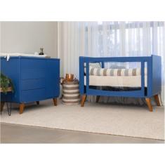 Imagem de Quarto de Bebê Completo Berço 2 em 1 com Cômoda 4 Gavetas 1 Porta e-Galaxy Espresso Móveis Azul