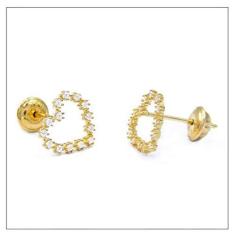 Imagem de Brinco Coração Vazado Com Zircônias Em Ouro 18k