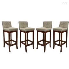 Imagem de Kit 4 Banquetas Alta para Cozinha Tóquio em Madeira Maciça Matelassê Suede Bege CCS