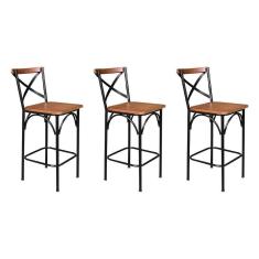 Imagem de Kit 3 Banquetas Alta Industrial Paris Base Alumínio Com Encosto - Castanho - Marrom