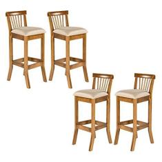 Imagem de Kit 4 Banquetas Alta para Cozinha Americana 36 x 100 Cm Valencia Madeira Imbuia Linho Bege M58 - RMI