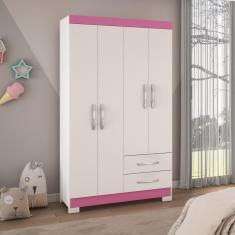 Imagem de Guarda-roupa Solteiro 4 Portas 2 Gavetas Viena Branco/rosa