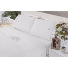 Imagem de Jogo De Lençol Queen Bordado Crivo 4 Peças Percal Branco - Nathalia En