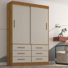 Imagem de Guarda Roupa Solteiro 2 Portas 6 Gavetas Luana Sallêto Móveis Cinamomo/Off White
