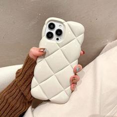 Imagem de Capa 3D Candy Color Soft Silicone Retro Big Rhombus para iPhone 11 12 13 14 Pro Max 14 Plus Capa de telefone luxuosa com treliça de diamante, branca, para iPhone 14