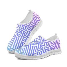 Imagem de GOSTONG Tênis masculino retrô de corte baixo, mocassins, respirável, de malha elástica, secagem rápida, branco, 34-48, Padrão azul, 36