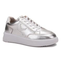 Imagem de Tênis Feminino Couro Casual Solado Antiderrapante Metalizado-Feminino