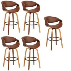 Imagem de Kit com 5 Banquetas Base de Madeira Nicole Marrom