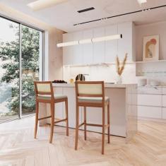 Imagem de Kit 2 Banquetas com Encosto e Apoio para Pés Tiê Cabecasa Madeiramadeira Amêndoa/Off White