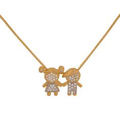 Imagem de Colar Menina Menino Casal Cravejado Folheada Ouro 18K