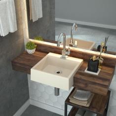 Imagem de Kit Cuba XQ355 Torneira Luxo 1195 Metal 1/4 Volta Compace Bege