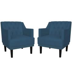 Imagem de Kit 02 Poltronas Decorativas Clássica Pés Trapézio Suede  Marinho - DS Estofados