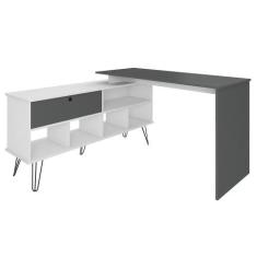 Imagem de Mesa Escrivaninha em L Estilo Industrial Dhabi A06 Branco/Grafito - Mp
