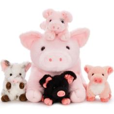 Imagem de Bicho de pelúcia Karister Pig Mommy com 4 pelúcias Baby Piggy 4