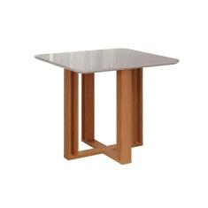 Imagem de Mesa p/ Cozinha Flora c/ Tampo Madeirado c/ Vidro 95x95cm Nature/Off White - Cimol