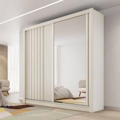 Imagem de Guarda-roupa Made Marcs Lugano 2 Portas De Correr 4 Gavetas 1 Ripada 1 Espelhada Off White 100% Mdf