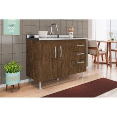 Imagem de Balcão Armário De Cozinha Nathan 120cm Chocolate S/ Tampo