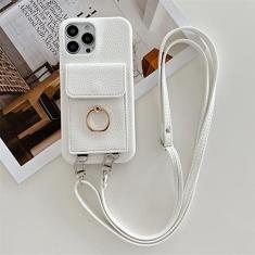 Imagem de Carteira com Alça de Pescoço Transversal Estojo de Telefone para iPhone 14 13 12 11 Pro Max Mini X XS XR 7 8 Plus Capa de Couro, Branco, Para iPhone 14 Plus