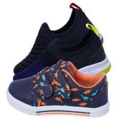 Imagem de Kit 3 Pares de Tênis Infantil Calce facil e Dinossauro-Masculino