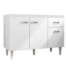 Imagem de Balcão De Cozinha 120cm King 3 Portas C/ Tampo Branco/Preto Flex - Ajl