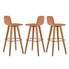 Imagem de Banqueta Alta Com Encosto Assento Terracota 4 Pés de Madeira Para Balc