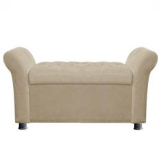 Imagem de Recamier Baú Sapateira Louis 160x Cama Queen Size Suede Bege - Majú Deor