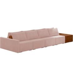 Imagem de Sofá Ilha Modular Para Sala 432cm Com Puff Dublin K01 Veludo Rosê Sint