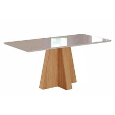 Imagem de Mesa Para Cozinha Patricia + Tampo Madeirado Vidro 130x80cm Nature-off White - Cimol