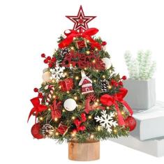 Imagem de Árvore de Natal artificial,Árvore de Natal de mesa,Árvore realista com copa de estrela, luzes de corda e enfeites - Árvore verde de 17,7 polegadas para mesa, mesa, decoração de Natal