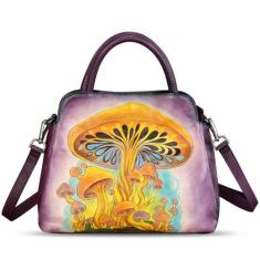 Imagem de Bolsa feminina de couro genuíno pintada à mão com alça superior, bolsa tiracolo feita à mão, Padrão 9, Medium