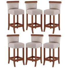 Imagem de Kit 6 Banquetas Média Estofada Encosto Diamantina 36x90Cm Balcão Madei