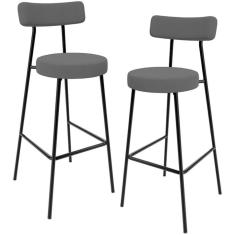 Imagem de Kit 02 Banquetas Baixa Bar Cozinha Sala De Jantar Estrutura Em Aço Milão L02 Suede Cinza