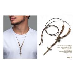 Imagem de Crucifixo Colar De Pescoço Masculino São Miguel Arcanjo Dezena Com Cordão Imbuia