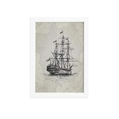 Imagem de Quadro Vintage Náutico Caravela Moldura  33x43cm