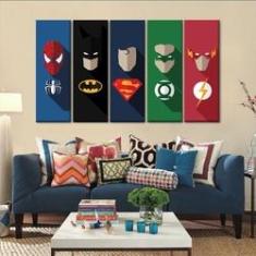 Imagem de Quadro Super Liga Da Justiça 5 Peças 150 X 65cm Tecido