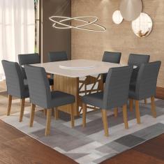 Jogo Mesa De Jantar Com 6 Cadeiras Estofadas Linho Cinza Dakota Estilo  Industrial Mdf E Aço