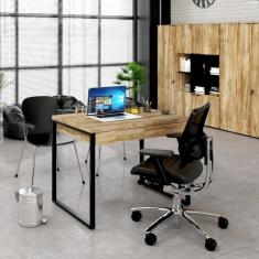 Imagem de Escrivaninha Industrial Kuadra com 2 Gavetas 90 cm - Carvalho/Preto