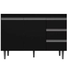 Imagem de Balcão Lena para Cozinha 2 Portas 3 Gavetas S/ Tampo Preto - Bela Móveis