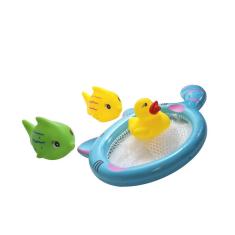 Imagem de Kit Brinquedo Infantil de banho Pega Peixe com rede gatinho