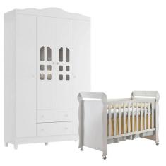 Imagem de Berço Americano Mirelle E Guarda Roupa New Selena 4 Portas Branco Brilho Móveis