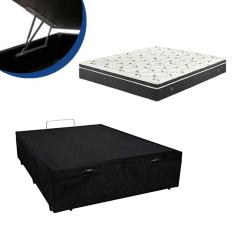 Imagem de Cama Box Baú Casal Colchão Mola Bonnel + Box Suede Preto 59x138x188