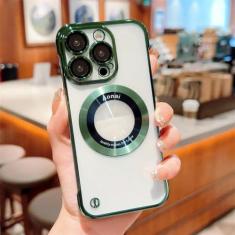 Imagem de Capa de telefone ultrafina magnética sem moldura revestida para iPhone 14 Pro Max 13 12 Pro Max Buraco transparente para PC rígido, verde alpino, para iPhone 14