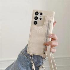 Imagem de Capa de telefone carteira crossbody para Samsung Galaxy S24 S23 S22 S21 Plus Note 20 Ultra A14 A24 A33 A34 A53 A54 A52 A72 Capa de couro, bege, para Galaxy A24