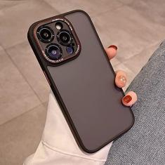 Imagem de Capa protetora de telefone à prova de choque para câmera fosca de luxo para iPhone 14 Pro Max Plus 12 13 Pro Max chapeamento acrílico capa macia de corpo inteiro, preta, para iPhone 12 Pro