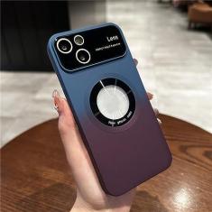 Imagem de Capa de cor gradiente de janela grande para iPhone 14 Pro Max 13 12 11 Plus Capa protetora magnética de câmera de carregamento sem fio, vinho marinho, para iPhone 14