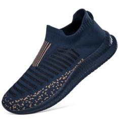 Imagem de Tênis masculino de corrida de estrada sem cadarço para homem, respirável, para caminhada, água, tênis, esportivo, confortável, leve, casual, moderno, Azul, 39